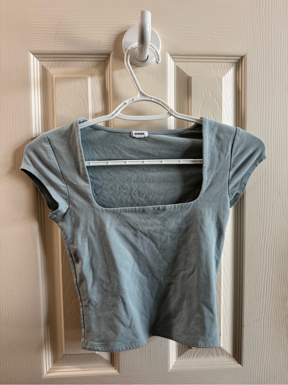 Garage Square Neck Short Sleeve Top - Slate Blue